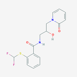 molecular formula C16H16F2N2O3S B2904800 2-((difluoromethyl)thio)-N-(2-hydroxy-3-(2-oxopyridin-1(2H)-yl)propyl)benzamide CAS No. 1705056-07-0