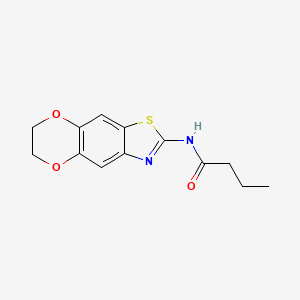 molecular formula C13H14N2O3S B2904817 N-{10,13-dioxa-4-thia-6-azatricyclo[7.4.0.0^{3,7}]trideca-1,3(7),5,8-tetraen-5-yl}butanamide CAS No. 892850-75-8