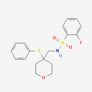 2-fluoro-N-((4-(phenylthio)tetrahydro-2H-pyran-4-yl)methyl)benzenesulfonamide