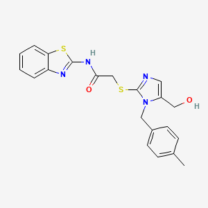 molecular formula C21H20N4O2S2 B2904873 N-(1,3-benzothiazol-2-yl)-2-{[5-(hydroxymethyl)-1-[(4-methylphenyl)methyl]-1H-imidazol-2-yl]sulfanyl}acetamide CAS No. 899955-75-0