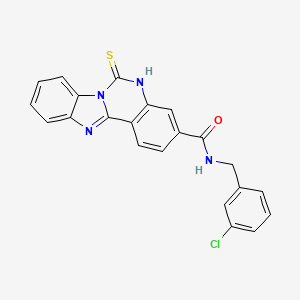 molecular formula C22H15ClN4OS B2904876 N-[(3-chlorophenyl)methyl]-9-sulfanylidene-8,10,17-triazatetracyclo[8.7.0.0^{2,7}.0^{11,16}]heptadeca-1(17),2,4,6,11(16),12,14-heptaene-5-carboxamide CAS No. 440322-79-2