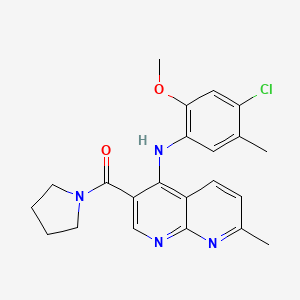 molecular formula C22H23ClN4O2 B2905080 N-(4-CHLORO-2-METHOXY-5-METHYLPHENYL)-7-METHYL-3-(PYRROLIDINE-1-CARBONYL)-1,8-NAPHTHYRIDIN-4-AMINE CAS No. 1251551-30-0