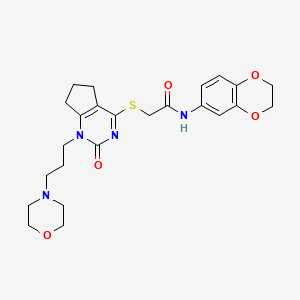 molecular formula C24H30N4O5S B2905120 N-(2,3-dihydro-1,4-benzodioxin-6-yl)-2-({1-[3-(morpholin-4-yl)propyl]-2-oxo-1H,2H,5H,6H,7H-cyclopenta[d]pyrimidin-4-yl}sulfanyl)acetamide CAS No. 898451-15-5
