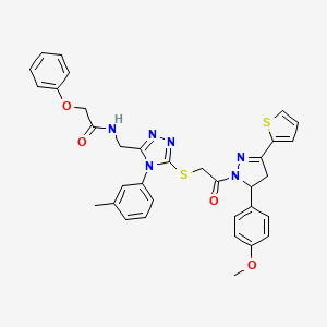 molecular formula C34H32N6O4S2 B2905124 N-((5-((2-(5-(4-methoxyphenyl)-3-(thiophen-2-yl)-4,5-dihydro-1H-pyrazol-1-yl)-2-oxoethyl)thio)-4-(m-tolyl)-4H-1,2,4-triazol-3-yl)methyl)-2-phenoxyacetamide CAS No. 393585-46-1