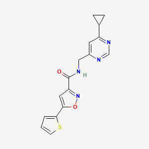 molecular formula C16H14N4O2S B2905159 N-[(6-cyclopropylpyrimidin-4-yl)methyl]-5-(thiophen-2-yl)-1,2-oxazole-3-carboxamide CAS No. 2178771-54-3
