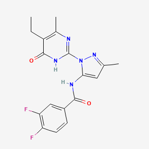 molecular formula C18H17F2N5O2 B2905169 N-(1-(5-ethyl-4-methyl-6-oxo-1,6-dihydropyrimidin-2-yl)-3-methyl-1H-pyrazol-5-yl)-3,4-difluorobenzamide CAS No. 1001943-56-1
