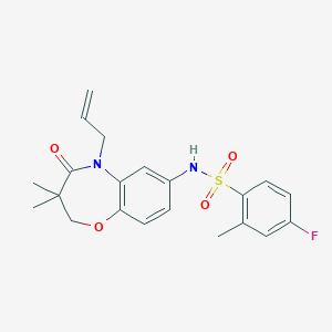 molecular formula C21H23FN2O4S B2905172 N-(5-allyl-3,3-dimethyl-4-oxo-2,3,4,5-tetrahydrobenzo[b][1,4]oxazepin-7-yl)-4-fluoro-2-methylbenzenesulfonamide CAS No. 922104-44-7