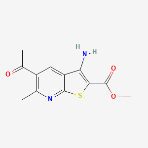 molecular formula C12H12N2O3S B2905184 Methyl 5-acetyl-3-amino-6-methylthieno[2,3-b]pyridine-2-carboxylate CAS No. 860609-51-4