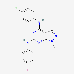 molecular formula C18H14ClFN6 B2905213 N4-(4-chlorophenyl)-N6-(4-fluorophenyl)-1-methyl-1H-pyrazolo[3,4-d]pyrimidine-4,6-diamine CAS No. 878064-64-3