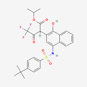 molecular formula C27H28F3NO6S B2905294 PROPAN-2-YL 2-[4-(4-TERT-BUTYLBENZENESULFONAMIDO)-1-HYDROXYNAPHTHALEN-2-YL]-4,4,4-TRIFLUORO-3-OXOBUTANOATE CAS No. 477499-50-6