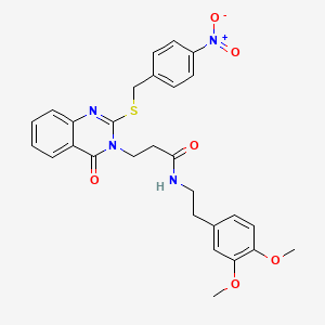 molecular formula C28H28N4O6S B2905323 N-[2-(3,4-dimethoxyphenyl)ethyl]-3-(2-{[(4-nitrophenyl)methyl]sulfanyl}-4-oxo-3,4-dihydroquinazolin-3-yl)propanamide CAS No. 422289-03-0