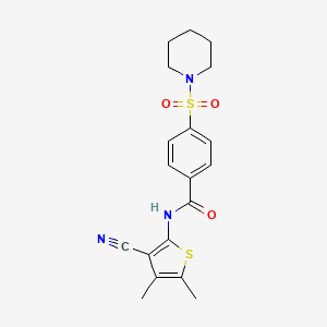 molecular formula C19H21N3O3S2 B2905350 N-(3-cyano-4,5-dimethylthiophen-2-yl)-4-(piperidine-1-sulfonyl)benzamide CAS No. 896301-30-7
