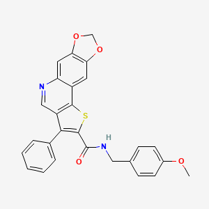 molecular formula C27H20N2O4S B2905418 N-(4-methoxybenzyl)-3-phenyl[1,3]dioxolo[4,5-g]thieno[3,2-c]quinoline-2-carboxamide CAS No. 1223962-98-8