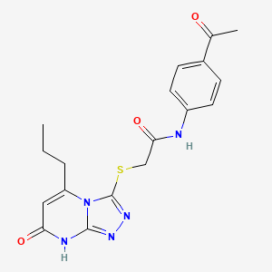 molecular formula C18H19N5O3S B2905498 N-(4-acetylphenyl)-2-((7-oxo-5-propyl-7,8-dihydro-[1,2,4]triazolo[4,3-a]pyrimidin-3-yl)thio)acetamide CAS No. 895004-61-2