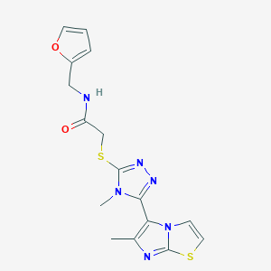 molecular formula C16H16N6O2S2 B2905624 N-(furan-2-ylmethyl)-2-((4-methyl-5-(6-methylimidazo[2,1-b]thiazol-5-yl)-4H-1,2,4-triazol-3-yl)thio)acetamide CAS No. 1105251-58-8