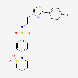 molecular formula C21H22FN3O4S3 B2905656 4-(1,1-dioxido-1,2-thiazinan-2-yl)-N-(2-(2-(4-fluorophenyl)thiazol-4-yl)ethyl)benzenesulfonamide CAS No. 1396749-93-1