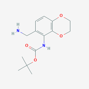 molecular formula C14H20N2O4 B2905658 Tert-butyl N-[6-(aminomethyl)-2,3-dihydro-1,4-benzodioxin-5-yl]carbamate CAS No. 1397243-42-3