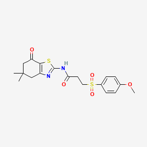 molecular formula C19H22N2O5S2 B2905660 N-(5,5-dimethyl-7-oxo-4,5,6,7-tetrahydrobenzo[d]thiazol-2-yl)-3-((4-methoxyphenyl)sulfonyl)propanamide CAS No. 941952-07-4