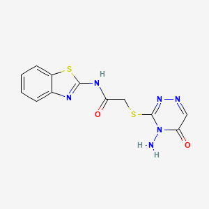 molecular formula C12H10N6O2S2 B2905665 2-[(4-amino-5-oxo-1,2,4-triazin-3-yl)sulfanyl]-N-(1,3-benzothiazol-2-yl)acetamide CAS No. 869068-55-3