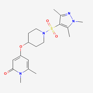 molecular formula C18H26N4O4S B2905677 1,6-dimethyl-4-((1-((1,3,5-trimethyl-1H-pyrazol-4-yl)sulfonyl)piperidin-4-yl)oxy)pyridin-2(1H)-one CAS No. 2310099-23-9