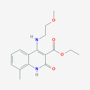 molecular formula C16H20N2O4 B2905698 Ethyl 4-((2-methoxyethyl)amino)-8-methyl-2-oxo-1,2-dihydroquinoline-3-carboxylate CAS No. 1251676-03-5