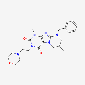 molecular formula C23H30N6O3 B2905725 9-benzyl-1,7-dimethyl-3-(2-morpholin-4-ylethyl)-6,7,8,9-tetrahydropyrimido[2,1-f]purine-2,4(1H,3H)-dione CAS No. 922454-93-1