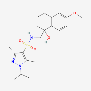 molecular formula C20H29N3O4S B2905734 N-((1-hydroxy-6-methoxy-1,2,3,4-tetrahydronaphthalen-1-yl)methyl)-1-isopropyl-3,5-dimethyl-1H-pyrazole-4-sulfonamide CAS No. 2034443-24-6