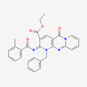 molecular formula C29H24N4O4 B2905735 ethyl 7-benzyl-6-(2-methylbenzoyl)imino-2-oxo-1,7,9-triazatricyclo[8.4.0.03,8]tetradeca-3(8),4,9,11,13-pentaene-5-carboxylate CAS No. 534581-24-3