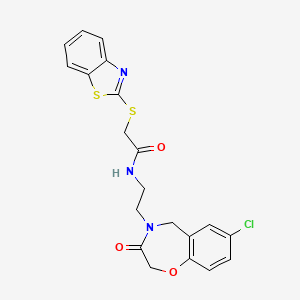 molecular formula C20H18ClN3O3S2 B2905740 2-(benzo[d]thiazol-2-ylthio)-N-(2-(7-chloro-3-oxo-2,3-dihydrobenzo[f][1,4]oxazepin-4(5H)-yl)ethyl)acetamide CAS No. 2034529-13-8