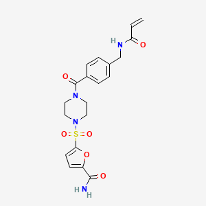 molecular formula C20H22N4O6S B2905744 5-[4-[4-[(Prop-2-enoylamino)methyl]benzoyl]piperazin-1-yl]sulfonylfuran-2-carboxamide CAS No. 2202365-79-3