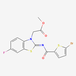molecular formula C15H10BrFN2O3S2 B2905769 methyl 2-[(2Z)-2-[(5-bromothiophene-2-carbonyl)imino]-6-fluoro-2,3-dihydro-1,3-benzothiazol-3-yl]acetate CAS No. 865198-11-4