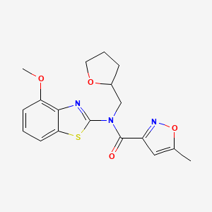 molecular formula C18H19N3O4S B2905807 N-(4-methoxy-1,3-benzothiazol-2-yl)-5-methyl-N-[(oxolan-2-yl)methyl]-1,2-oxazole-3-carboxamide CAS No. 946274-71-1