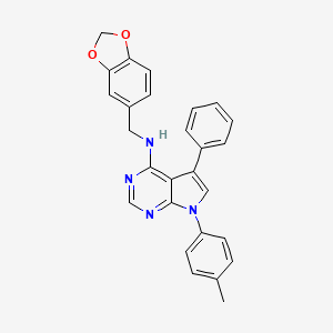 molecular formula C27H22N4O2 B2905837 N-[(2H-1,3-benzodioxol-5-yl)methyl]-7-(4-methylphenyl)-5-phenyl-7H-pyrrolo[2,3-d]pyrimidin-4-amine CAS No. 477233-08-2