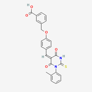 3-[(4-{(E)-[1-(2-methylphenyl)-4,6-dioxo-2-thioxotetrahydropyrimidin-5(2H)-ylidene]methyl}phenoxy)methyl]benzoic acid
