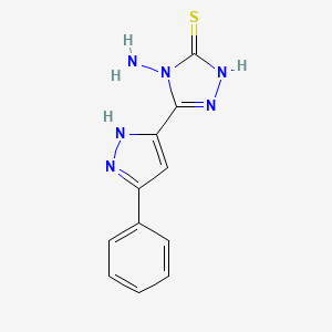 molecular formula C11H10N6S B2905937 4-amino-5-(3-phenyl-1H-pyrazol-5-yl)-4H-1,2,4-triazole-3-thiol CAS No. 366007-57-0