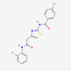 molecular formula C18H13ClFN3O2S B2905946 4-chloro-N-(4-(2-((2-fluorophenyl)amino)-2-oxoethyl)thiazol-2-yl)benzamide CAS No. 921790-95-6