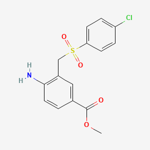 molecular formula C15H14ClNO4S B2905997 Methyl 4-amino-3-{[(4-chlorophenyl)sulfonyl]methyl}benzenecarboxylate CAS No. 339016-38-5