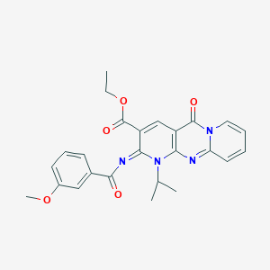 molecular formula C25H24N4O5 B2906033 ethyl 6-(3-methoxybenzoyl)imino-2-oxo-7-propan-2-yl-1,7,9-triazatricyclo[8.4.0.03,8]tetradeca-3(8),4,9,11,13-pentaene-5-carboxylate CAS No. 534566-89-7