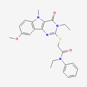 molecular formula C24H26N4O3S B2906056 N-ethyl-2-({3-ethyl-8-methoxy-5-methyl-4-oxo-3H,4H,5H-pyrimido[5,4-b]indol-2-yl}sulfanyl)-N-phenylacetamide CAS No. 1112430-78-0
