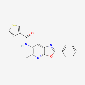 molecular formula C18H13N3O2S B2906071 N-(5-methyl-2-phenyloxazolo[5,4-b]pyridin-6-yl)thiophene-3-carboxamide CAS No. 2034467-60-0