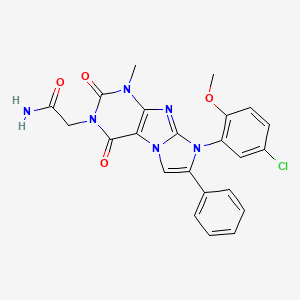 molecular formula C23H19ClN6O4 B2906118 2-(8-(5-chloro-2-methoxyphenyl)-1-methyl-2,4-dioxo-7-phenyl-1H-imidazo[2,1-f]purin-3(2H,4H,8H)-yl)acetamide CAS No. 886900-36-3