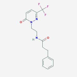 molecular formula C16H16F3N3O2 B2906196 N-{2-[6-oxo-3-(trifluoromethyl)-1,6-dihydropyridazin-1-yl]ethyl}-3-phenylpropanamide CAS No. 2415568-51-1