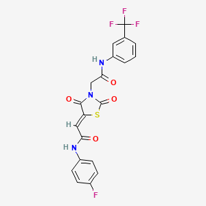 molecular formula C20H13F4N3O4S B2906266 2-[(5Z)-5-{[(4-FLUOROPHENYL)CARBAMOYL]METHYLIDENE}-2,4-DIOXO-1,3-THIAZOLIDIN-3-YL]-N-[3-(TRIFLUOROMETHYL)PHENYL]ACETAMIDE CAS No. 867041-28-9