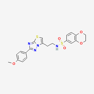molecular formula C21H20N4O5S2 B2906315 N-{2-[2-(4-methoxyphenyl)-[1,2,4]triazolo[3,2-b][1,3]thiazol-6-yl]ethyl}-2,3-dihydro-1,4-benzodioxine-6-sulfonamide CAS No. 877642-30-3