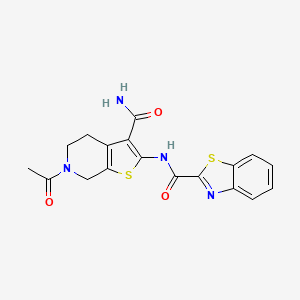 molecular formula C18H16N4O3S2 B2906330 N-(6-acetyl-3-carbamoyl-4,5,6,7-tetrahydrothieno[2,3-c]pyridin-2-yl)benzo[d]thiazole-2-carboxamide CAS No. 864927-67-3