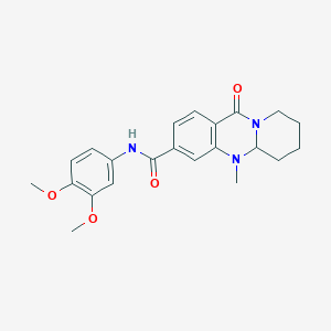 molecular formula C22H25N3O4 B2906335 N-(3,4-dimethoxyphenyl)-5-methyl-11-oxo-5,6,7,8,9,11-hexahydro-5aH-pyrido[2,1-b]quinazoline-3-carboxamide CAS No. 1574591-11-9