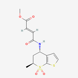 molecular formula C13H15NO5S2 B2906380 Methyl (E)-4-[[(4S,6S)-6-methyl-7,7-dioxo-5,6-dihydro-4H-thieno[2,3-b]thiopyran-4-yl]amino]-4-oxobut-2-enoate CAS No. 2411179-76-3