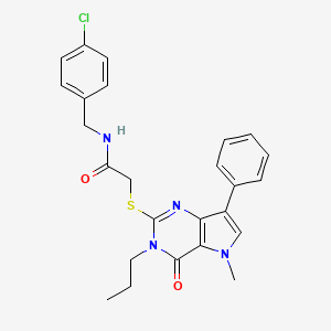 molecular formula C25H25ClN4O2S B2906387 N-[(4-chlorophenyl)methyl]-2-({5-methyl-4-oxo-7-phenyl-3-propyl-3H,4H,5H-pyrrolo[3,2-d]pyrimidin-2-yl}sulfanyl)acetamide CAS No. 1115370-98-3