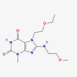 molecular formula C13H21N5O4 B2906487 7-(2-Ethoxyethyl)-8-(2-methoxyethylamino)-3-methylpurine-2,6-dione CAS No. 672338-70-4