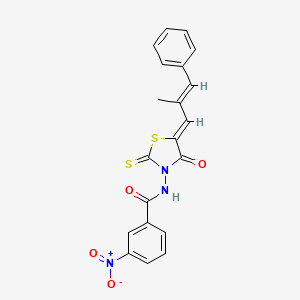 molecular formula C20H15N3O4S2 B2906574 N-((Z)-5-((E)-2-methyl-3-phenylallylidene)-4-oxo-2-thioxothiazolidin-3-yl)-3-nitrobenzamide CAS No. 638138-65-5